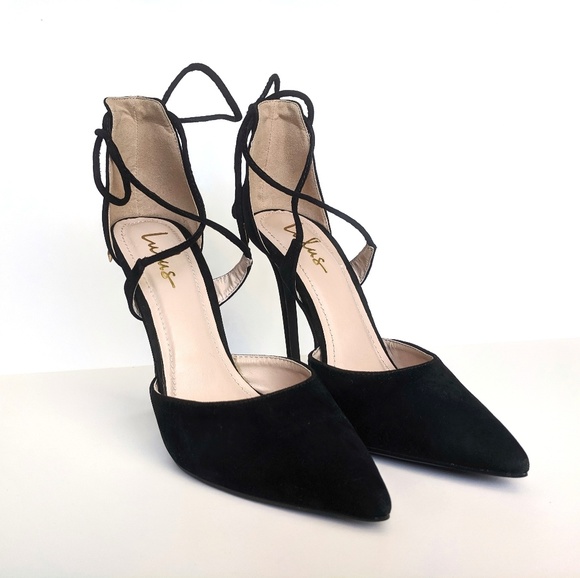 Lulus Shoes - Lulu's Black Dani Suede Lace-Up Pointed Toe Heels